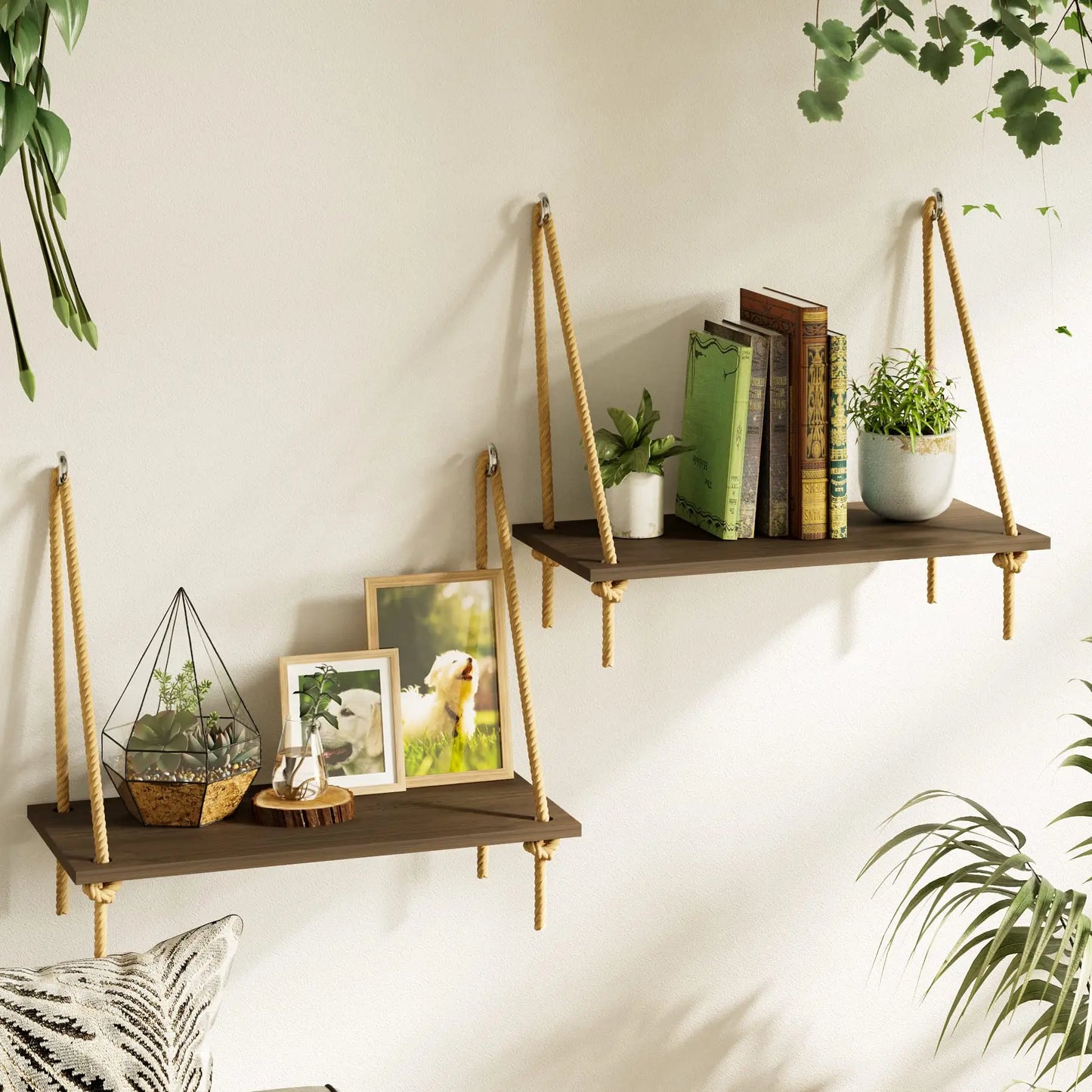 Woven Macrame Hanging Wall Shelf