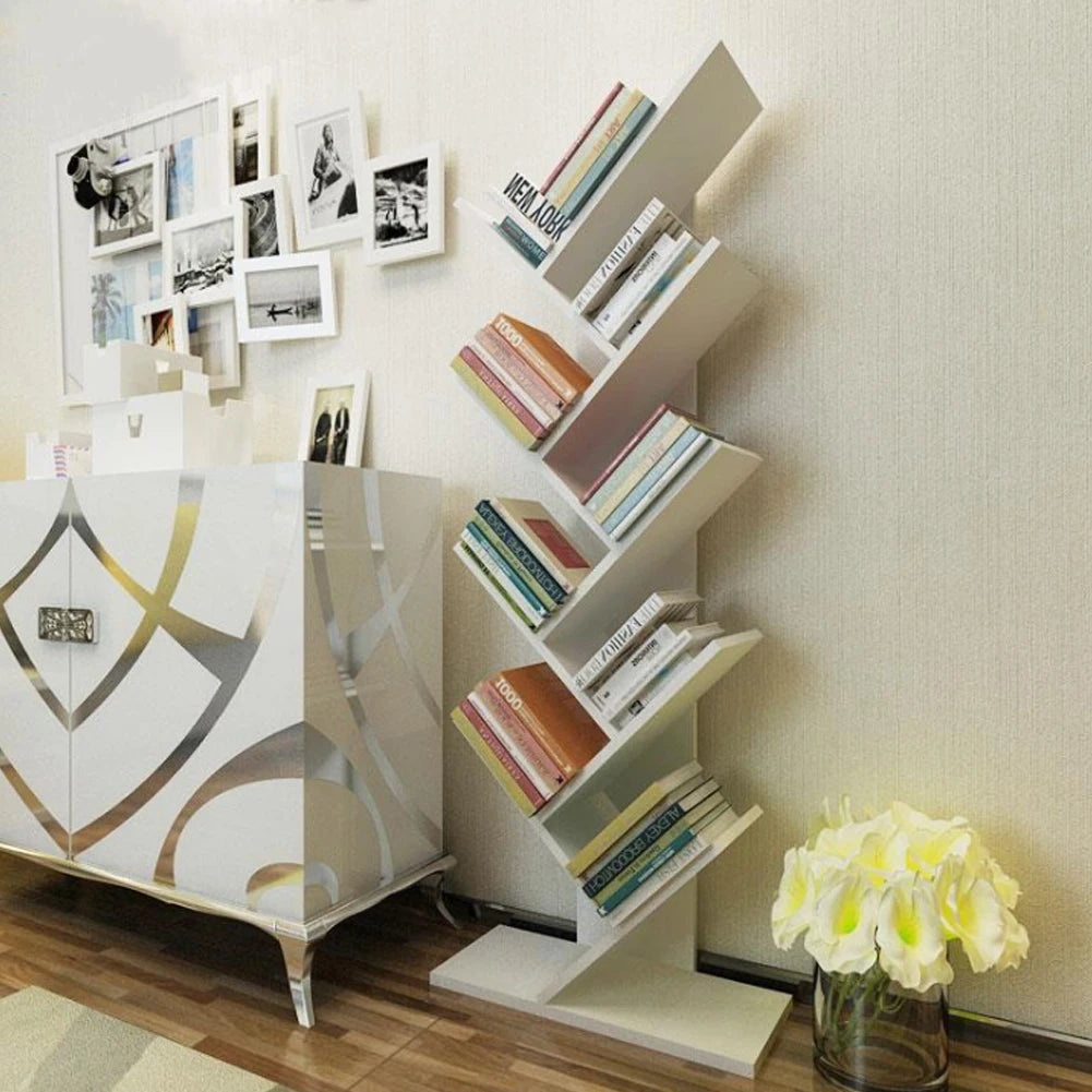 【Breeins】Rustic Standing Tree Bookshelf Wood Display Rack For Home Office Decoration Storage Organizer Shelf Bookcase
