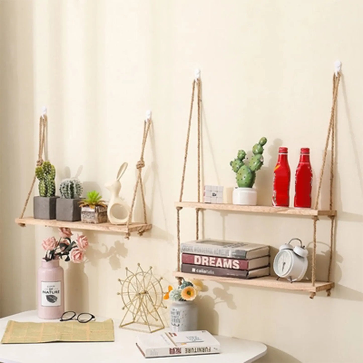 Hanging Rope Wooden Shelves