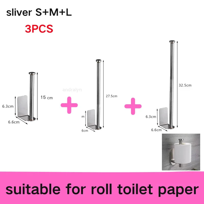 Stainless Steel Self-Adhesive Towel & Toilet Roll Holder – No Drills