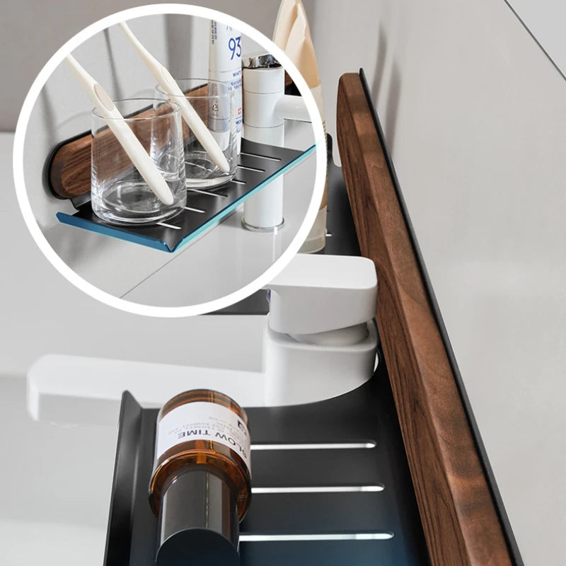 Walnut Wall-Mounted Toilet & Sink Shelf