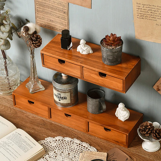 Retro Wooden Drawer Desk Organizer