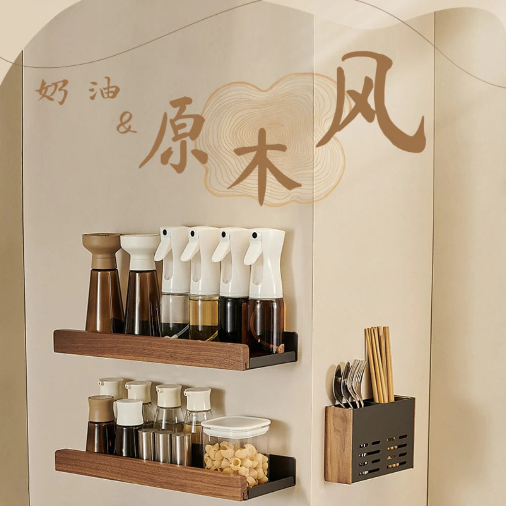 Wall-Mounted Wooden Kitchen Storage Rack
