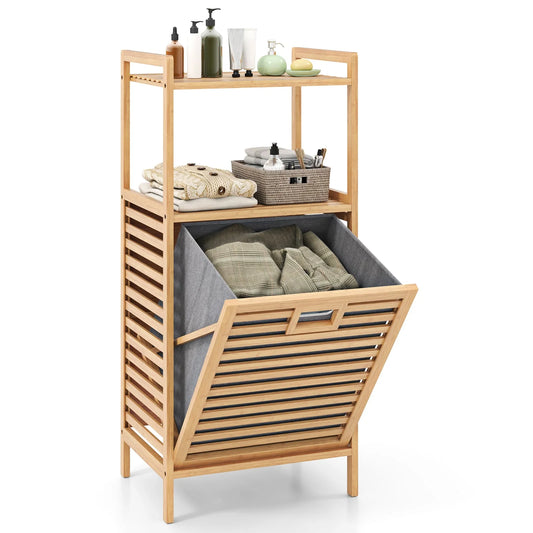 Bamboo Laundry Cabinet w/Storage Shelves-Natural