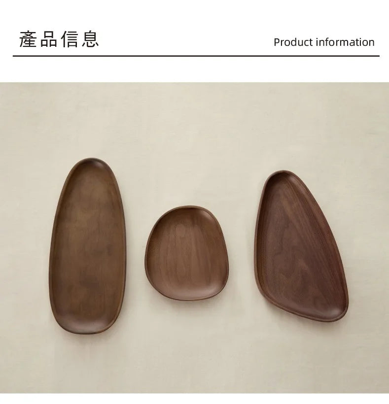 HeMu Black walnut solid wood shape tray Japanese irregular dessert dessert tray coffee saucer wooden household tray