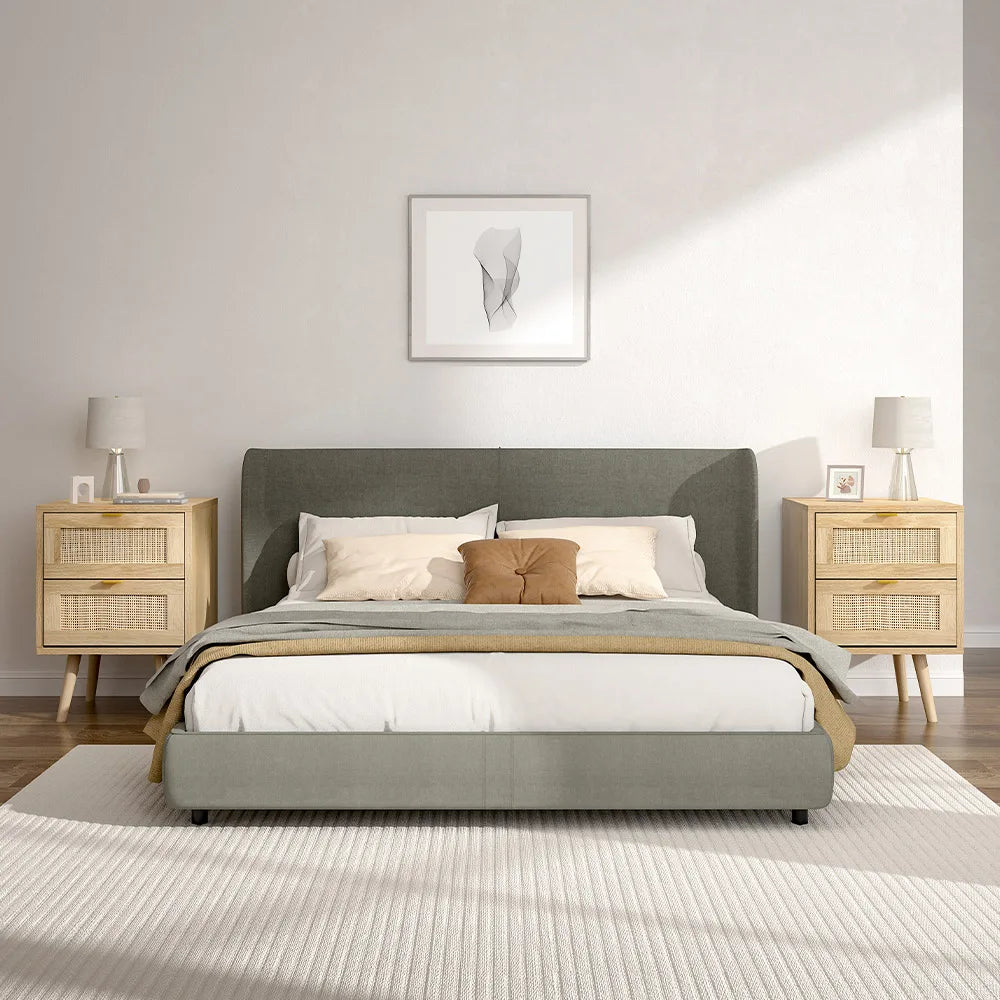 Nordic solid wood rattan side cabinet 2 pieces