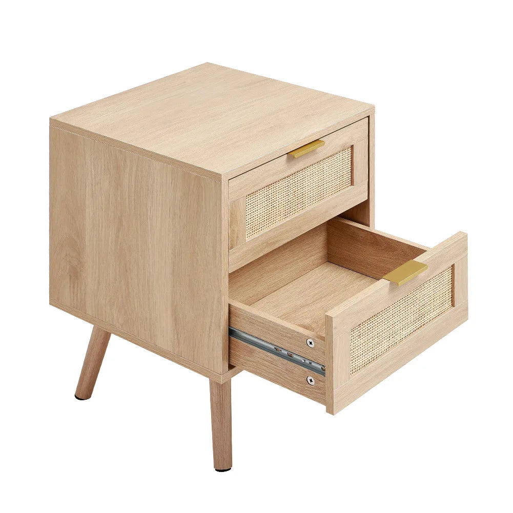 Nordic solid wood rattan side cabinet 2 pieces