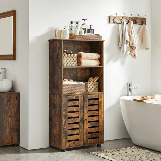 VASAGLE Floor Standing Cabinet, Storage Cabinet, Kitchen Cupboard, Bookcase with Louvered Doors