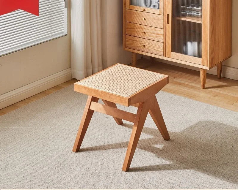Nordic Solid Wood Rattan Woven Bench