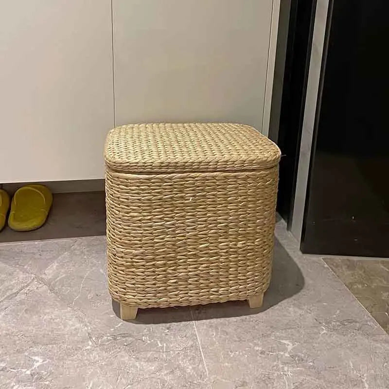 Handmade Straw Woven Stool, Porch Shoe Changing Stool, Living Room Sofa Footstool, Creative Storage Stool, Modern Furniture Seat