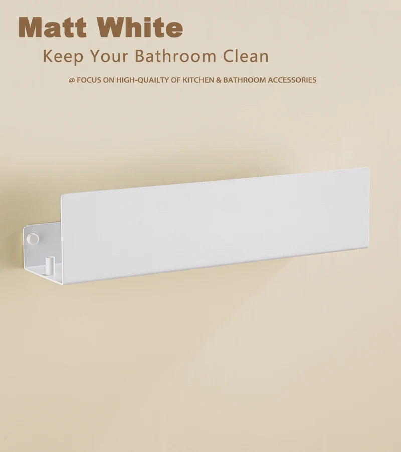 White Aluminium Corner Shower Shelf with Hooks