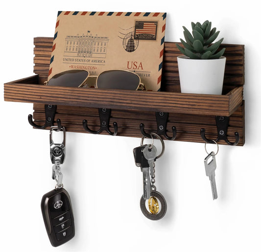 Rustic Wooden Key & Mail Organizer