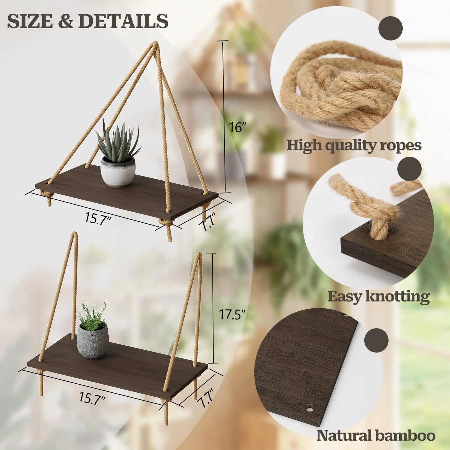 Woven Macrame Hanging Wall Shelf