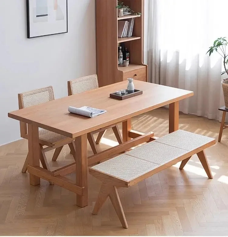 Nordic Solid Wood Rattan Woven Bench