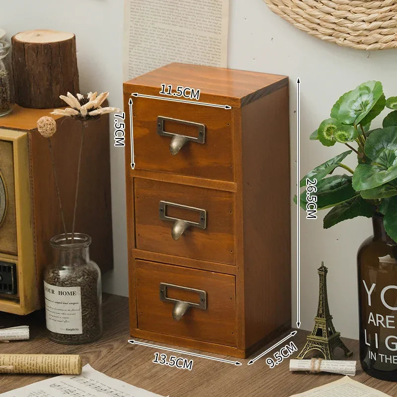 Retro 3-Tier Wooden Storage Drawer Organizer