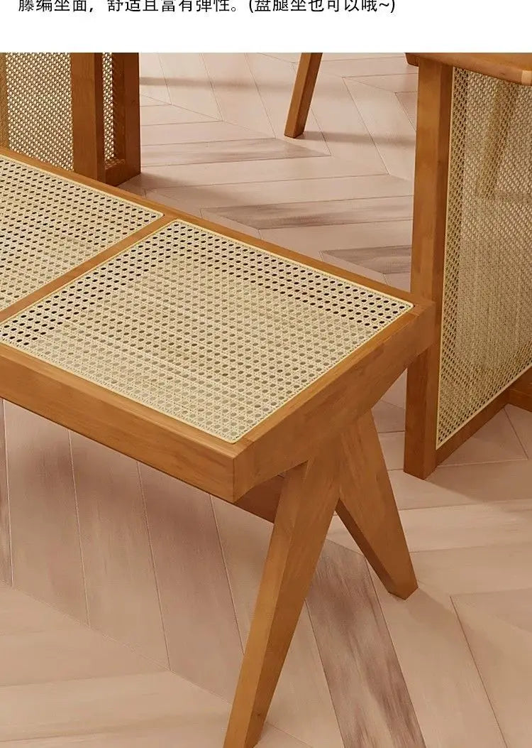 Solid Wood Rattan Bench Living Room Chairs Long Bench Japanese Bed End Bench Retro Chaise Lounge Stool House Furniture Ottoman