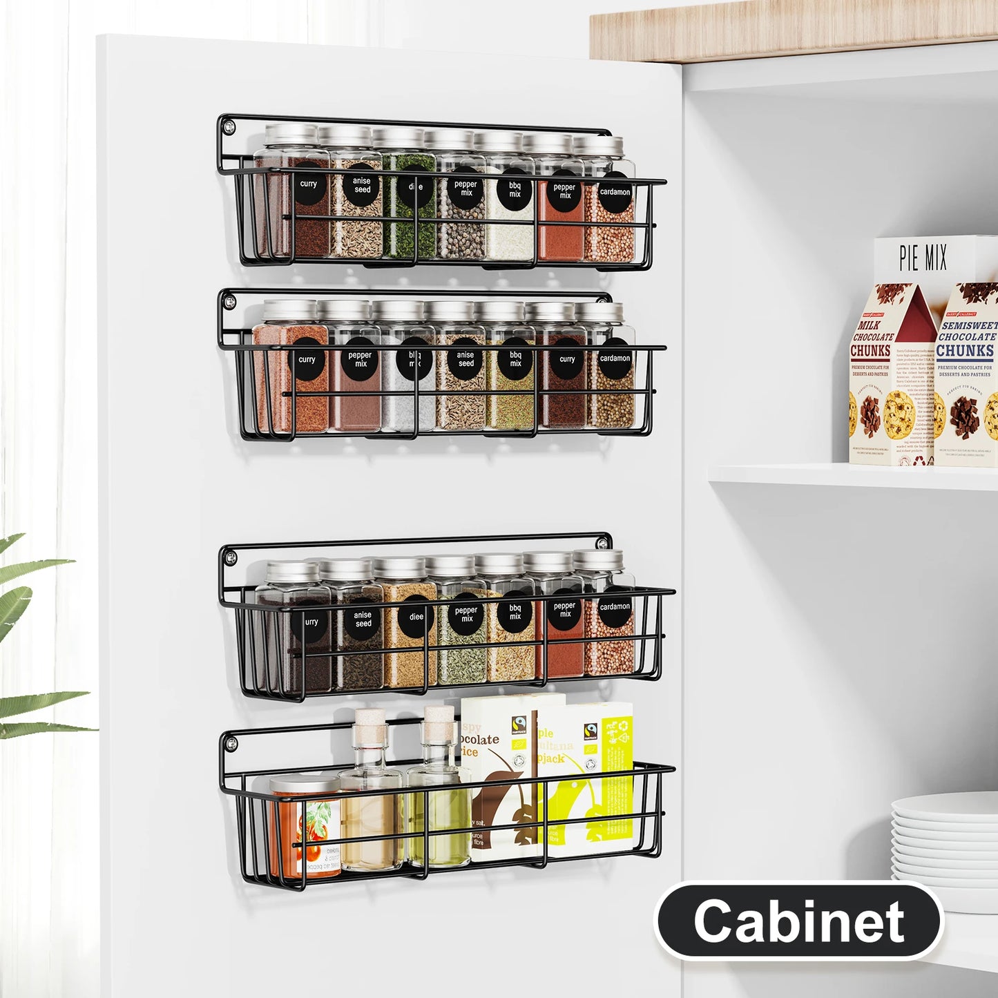 4pcs Wall-Mounted Kitchen Spice Organizer Racks