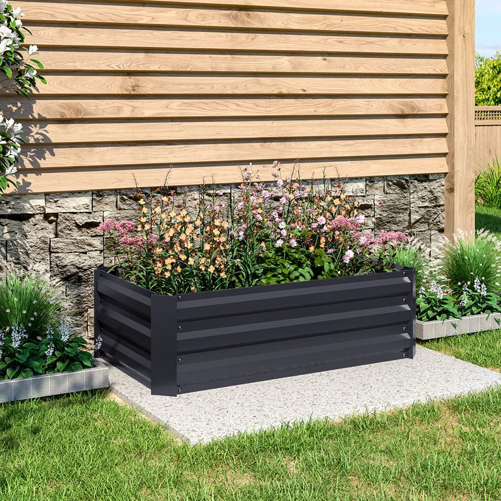 【Breeins】Metal Raised Garden Bed, Rectangle Raised Planter for Flowers Plants, Vegetables Herb