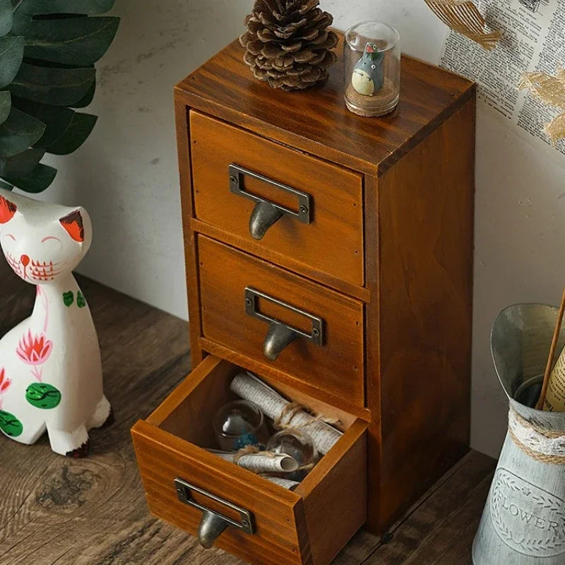 Retro 3-Tier Wooden Storage Drawer Organizer
