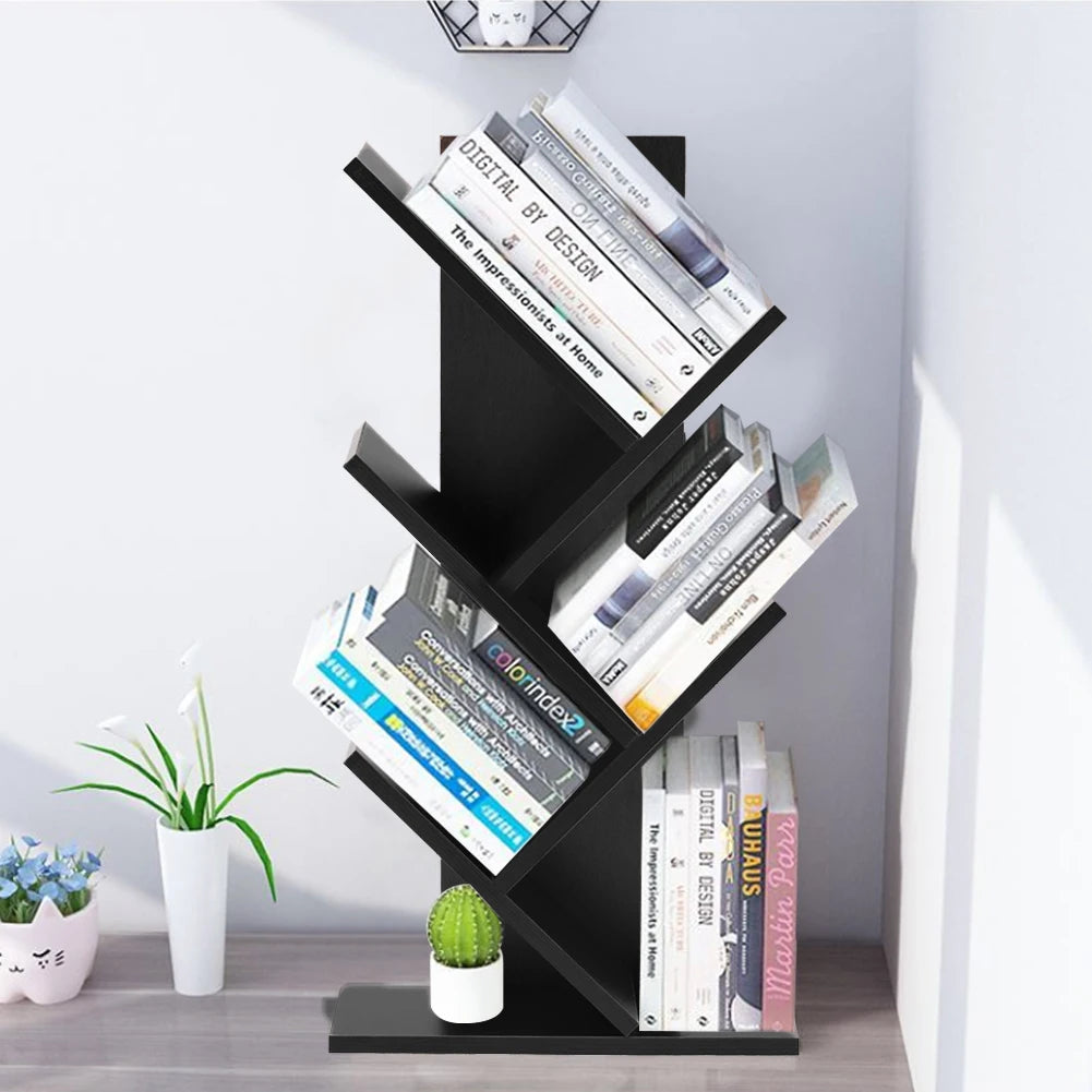 【Breeins】Rustic Standing Tree Bookshelf Wood Display Rack For Home Office Decoration Storage Organizer Shelf Bookcase