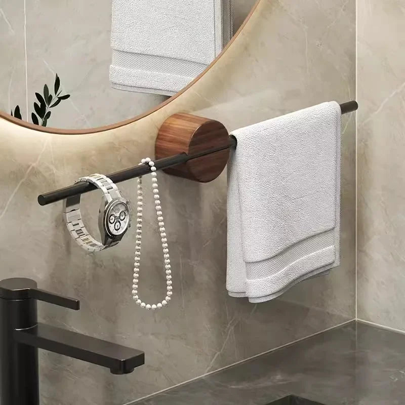 Wood & Aluminium Wall-Mounted Towel Rack