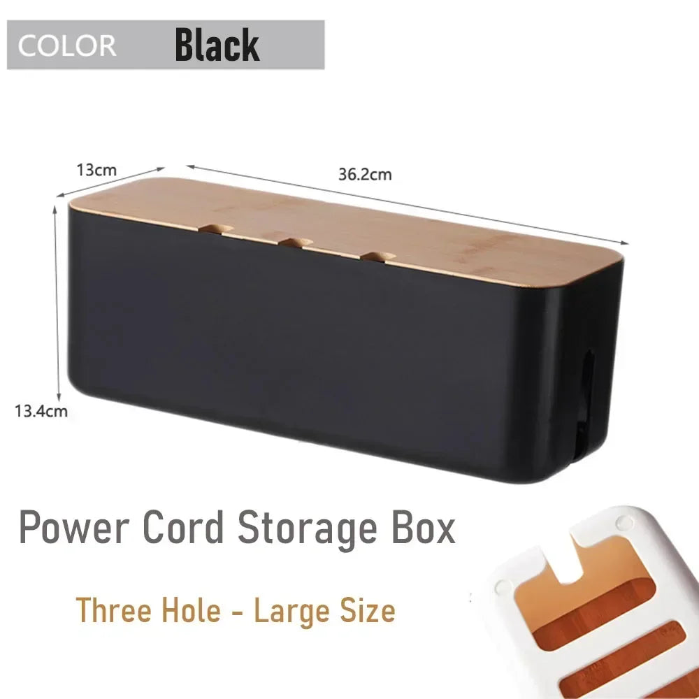 Cable Management Box with Wooden Lid
