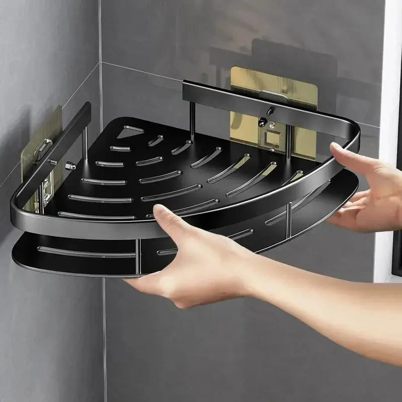 No-Drill Aluminium Bathroom Shelf – Shampoo & Makeup Organizer