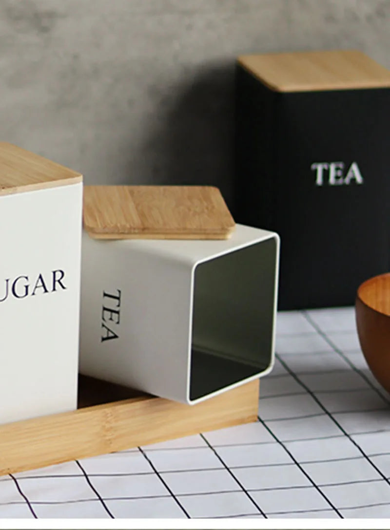 Modern Metal Coffee Bean Storage Jar with Bamboo Lid