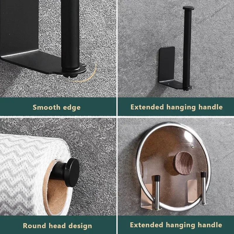 Stainless Steel Self-Adhesive Towel & Toilet Roll Holder – No Drills