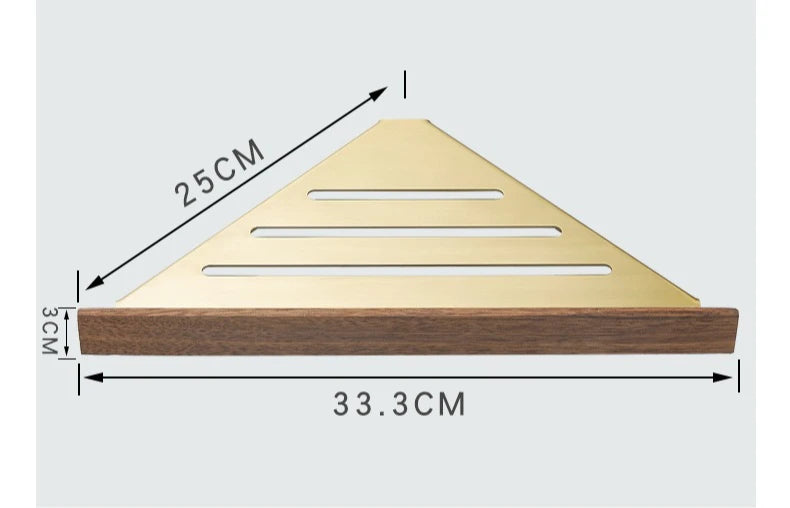 Walnut Brushed Gold Bathroom corner Shelf