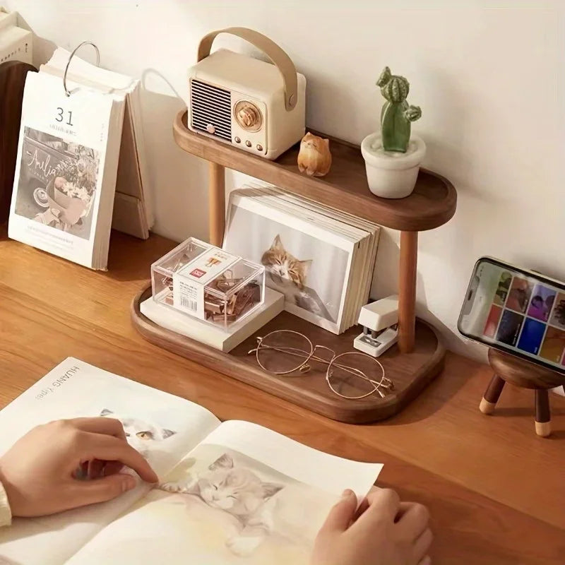 Double-Layer Wooden Desktop Organizer