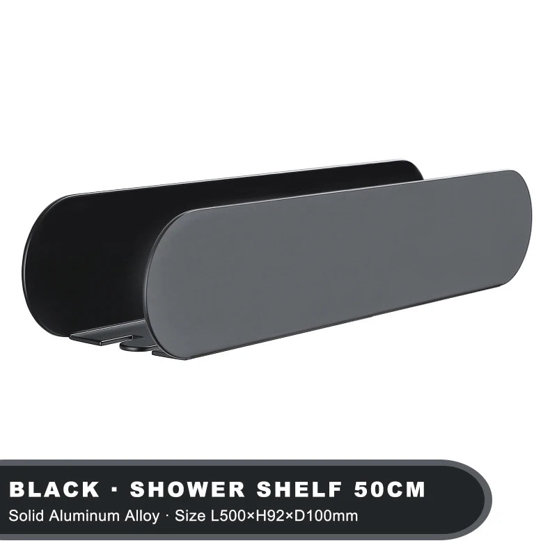 Black Aluminium Shower Caddy Shelf with Hooks