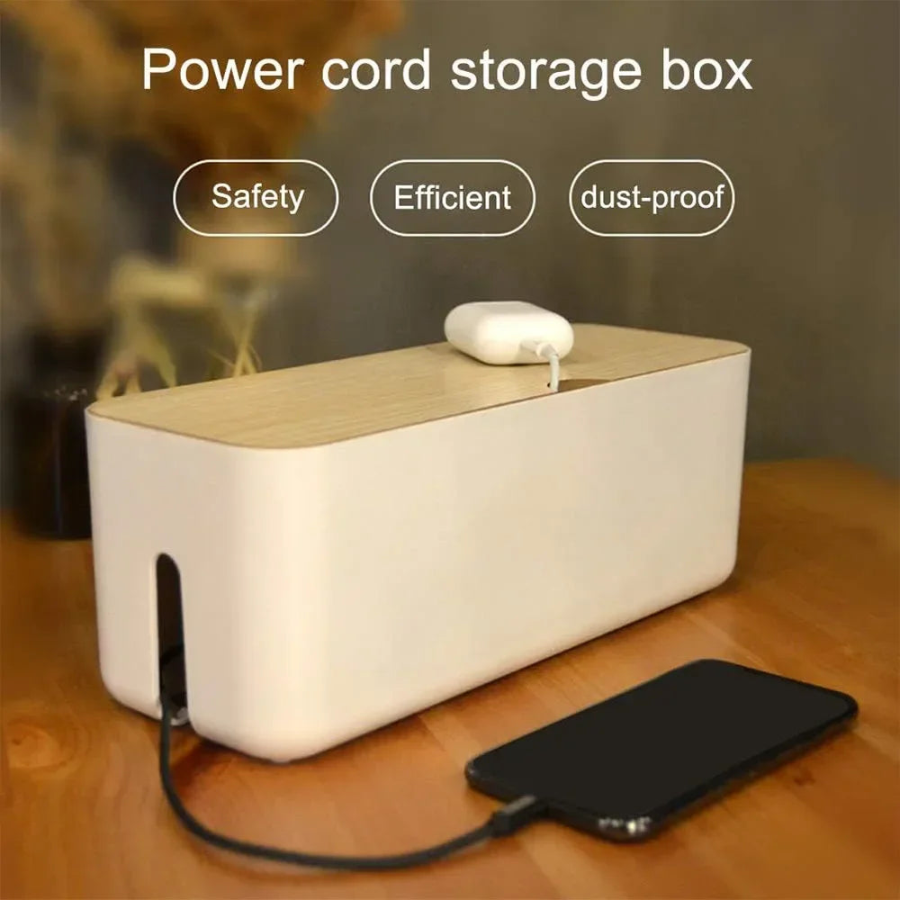 Cable Management Box with Wooden Lid