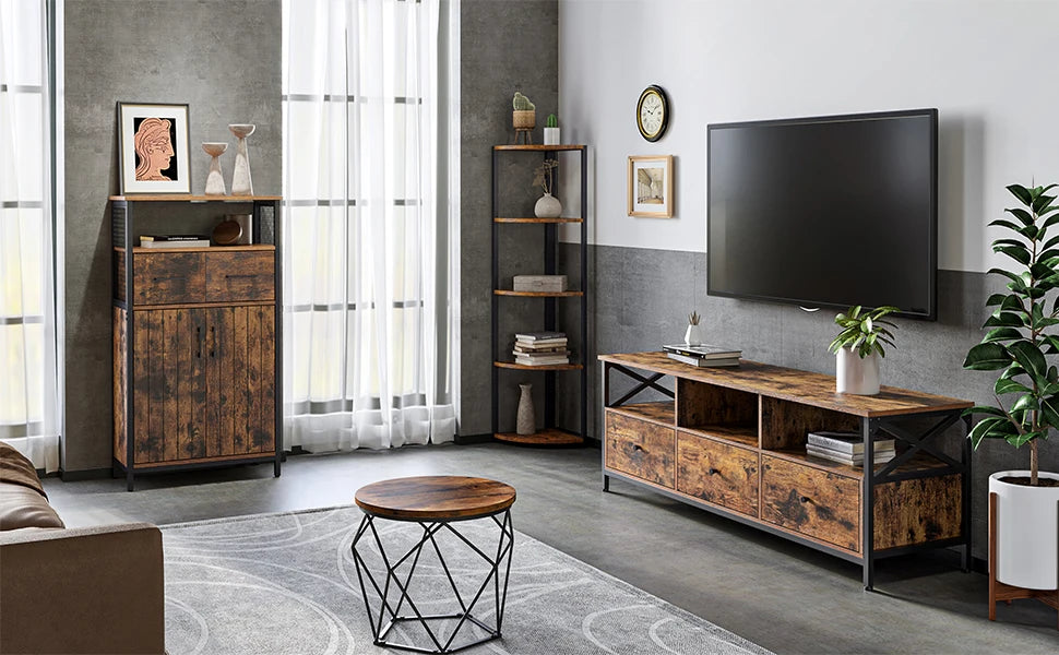 VASAGLE Storage Cabinet, Multipurpose Sideboard with Drawer and Adjustable Shelf, Bathroom Cabinet, Steel Frame