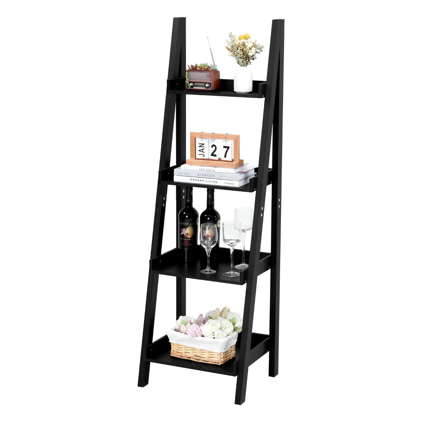 【Breeins】4-Tier Wooden Display Ladder Shelf for Home Storage Organizer Rack Home Decoration For Home Office