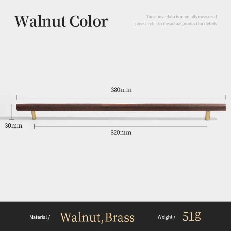 Nordic Walnut Wood Handle T bar Drawer Knobs Cupboard Long Pulls Kitchen Cabinet Door Handle Furniture Decorate Pulls and Knob