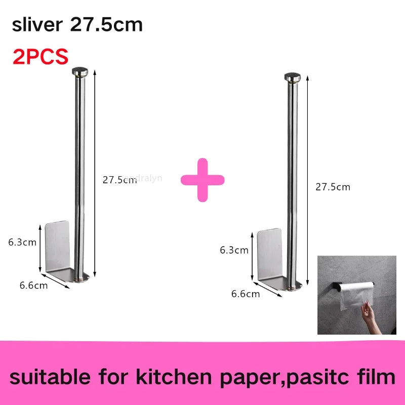 Stainless Steel Self-Adhesive Towel & Toilet Roll Holder – No Drills