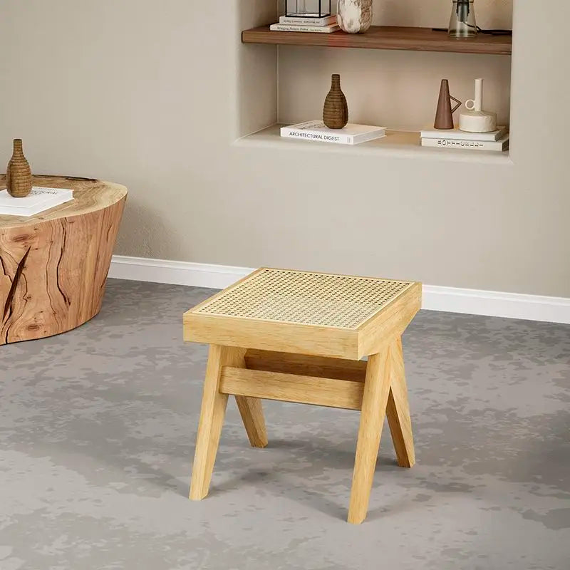 Solid Wood Rattan Bench Living Room Chairs Long Bench Japanese Bed End Bench Retro Chaise Lounge Stool House Furniture Ottoman