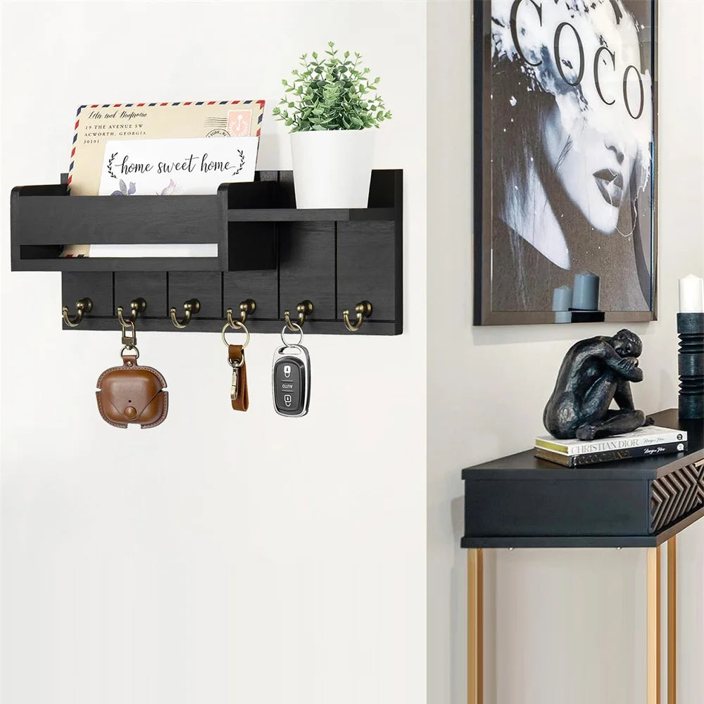 Rustic Wooden Key Rack & Mail Organizer