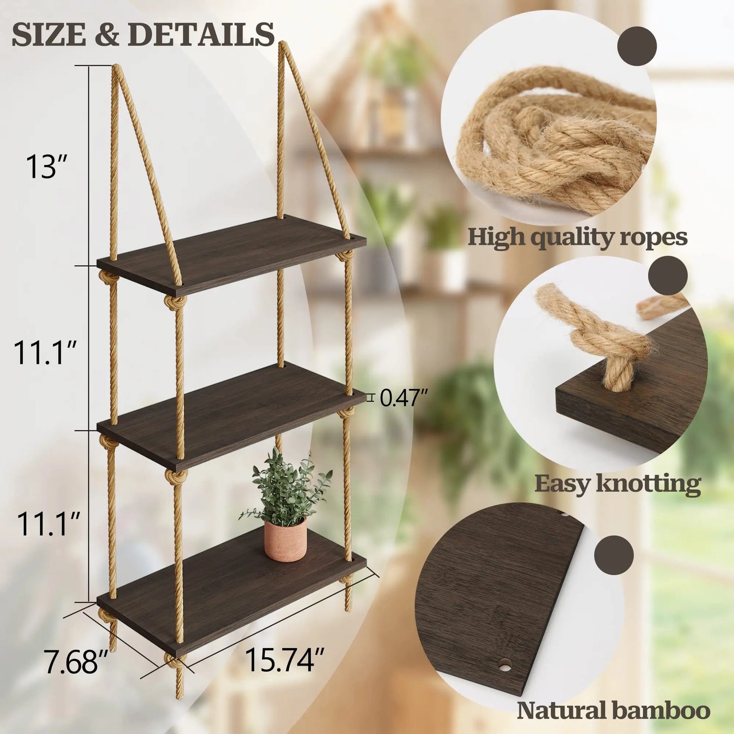 Woven Macrame Hanging Wall Shelf