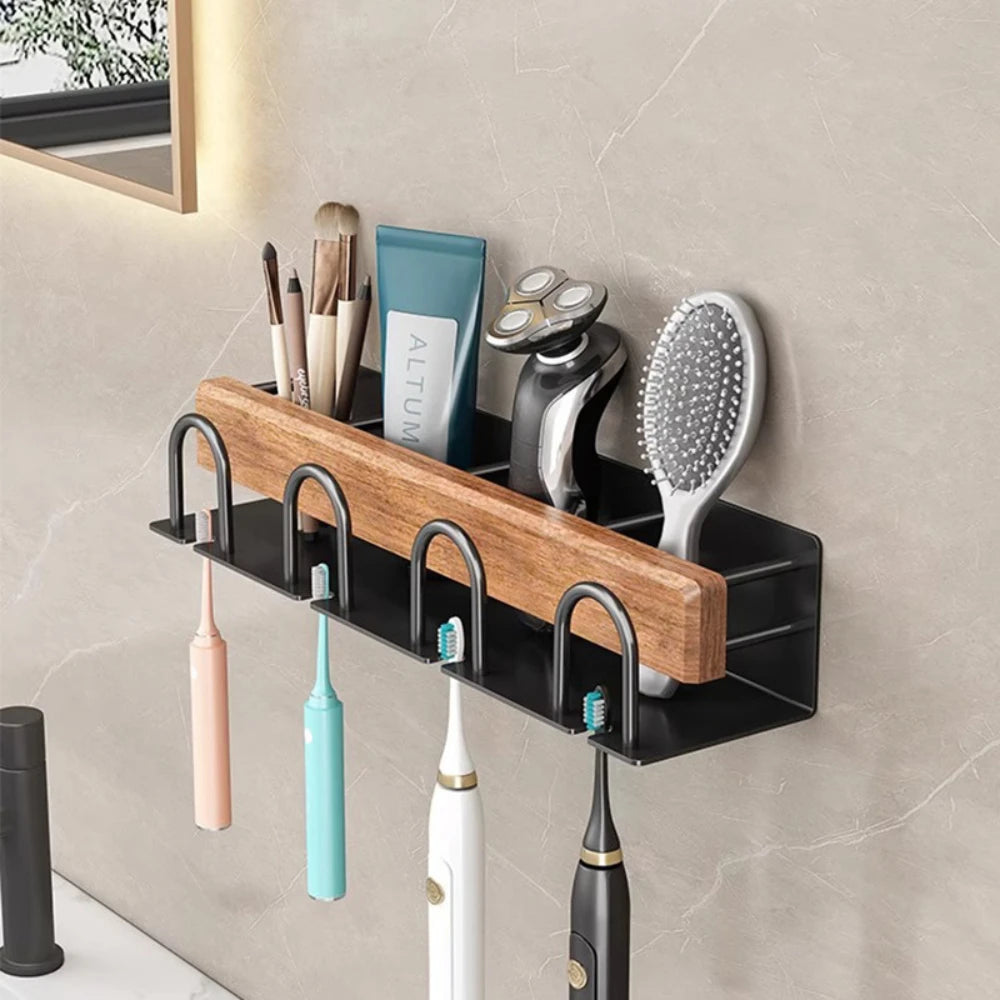 Minimalist Solid Wood Toothbrush & Toothpaste Holder