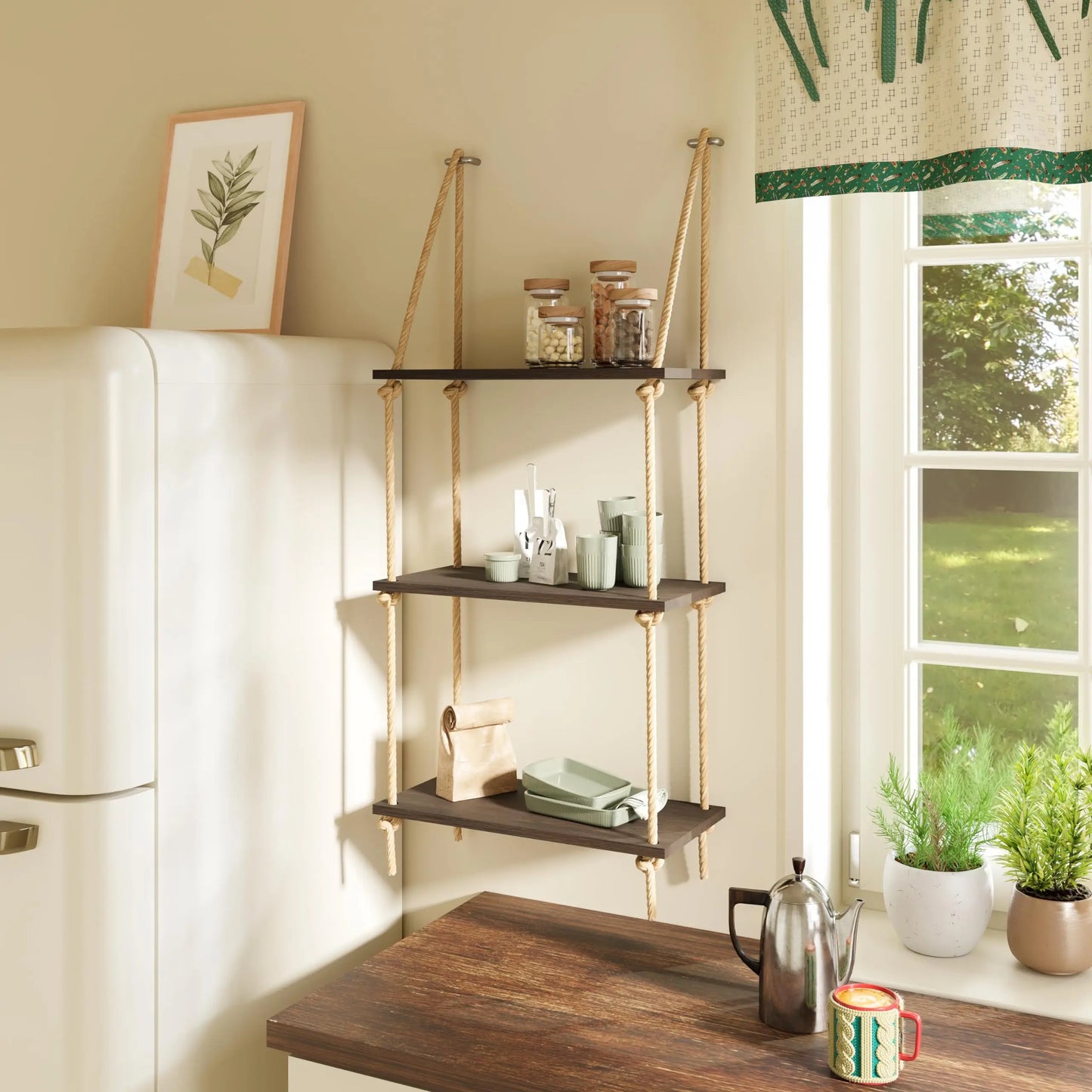 Woven Macrame Hanging Wall Shelf