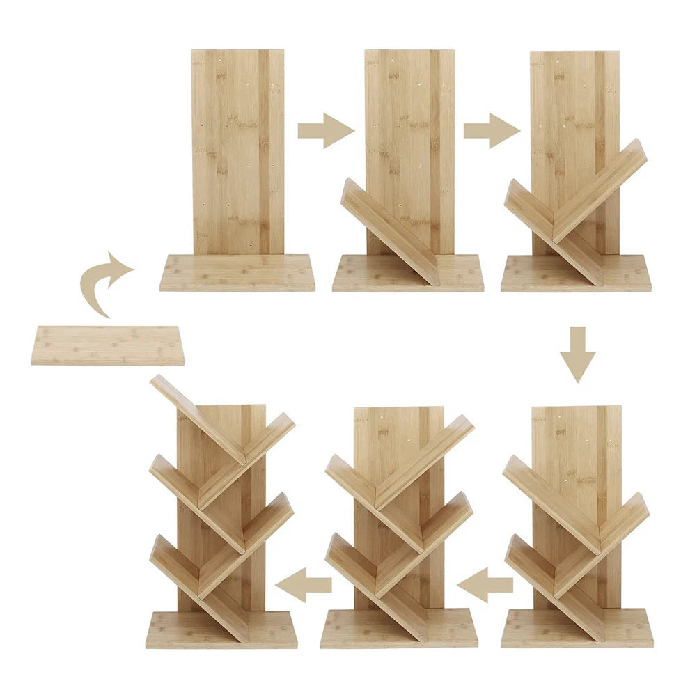 【Breeins】Rustic Standing Tree Bookshelf Wood Display Rack For Home Office Decoration Storage Organizer Shelf Bookcase