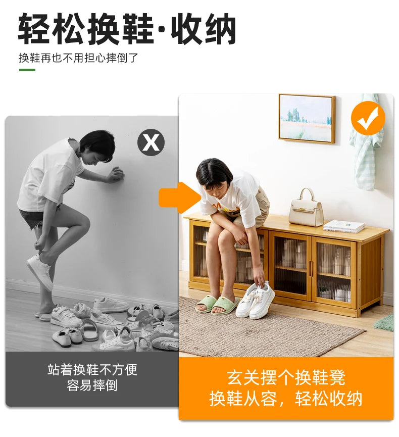 Home Entryway Shoe Bench Sit and Store Shoe Cabinet Breathable Dust-Proof Shoe Organizer Long Bench Shoe Rack for Doorway