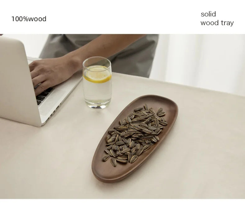 HeMu Black walnut solid wood shape tray Japanese irregular dessert dessert tray coffee saucer wooden household tray