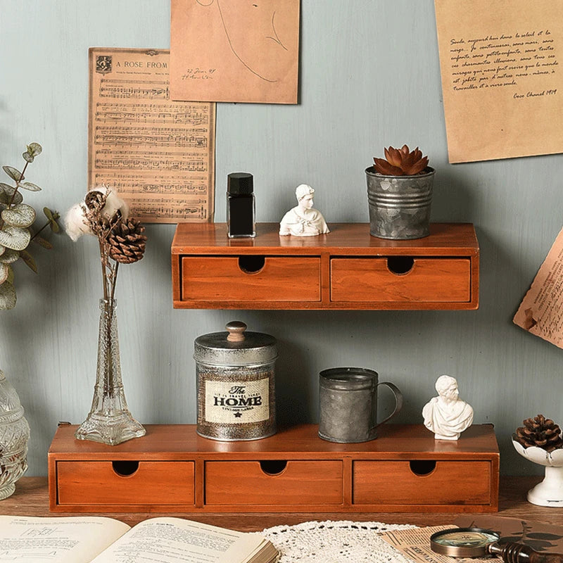 Retro Wooden Drawer Desk Organizer