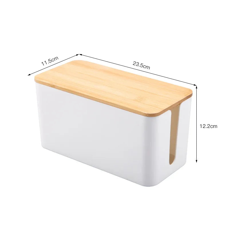 Bamboo-Lid Cable Management Box