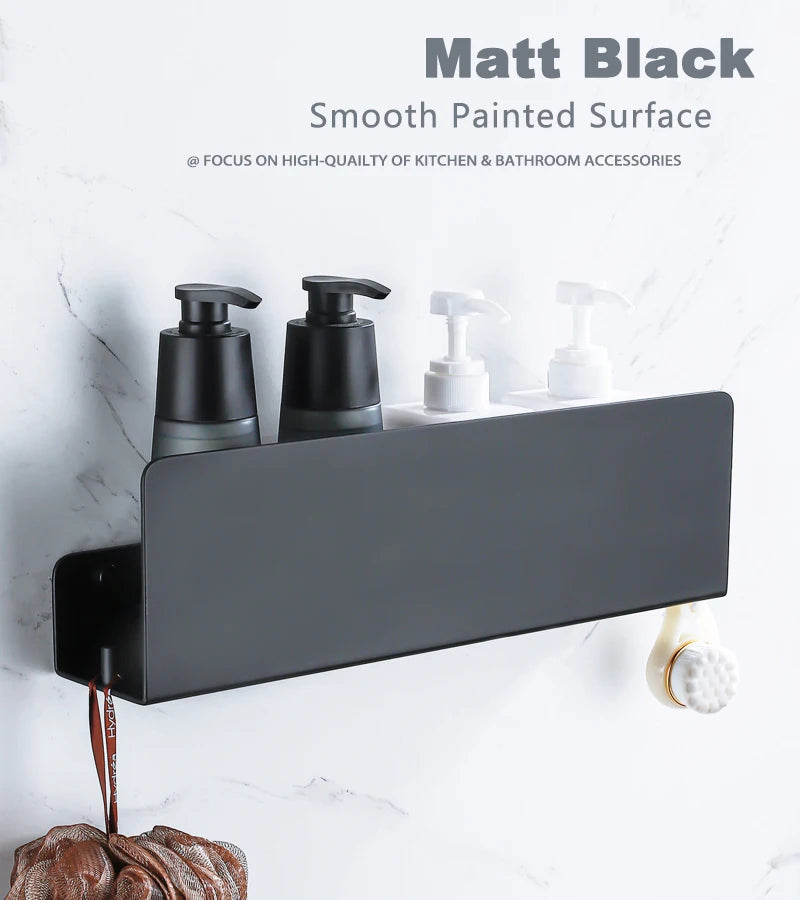 Black Bathroom Organizer Shelf With Hooks