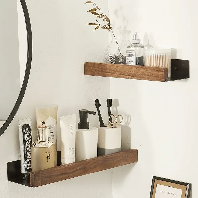 Wall-Mounted Wood Bathroom Shelf