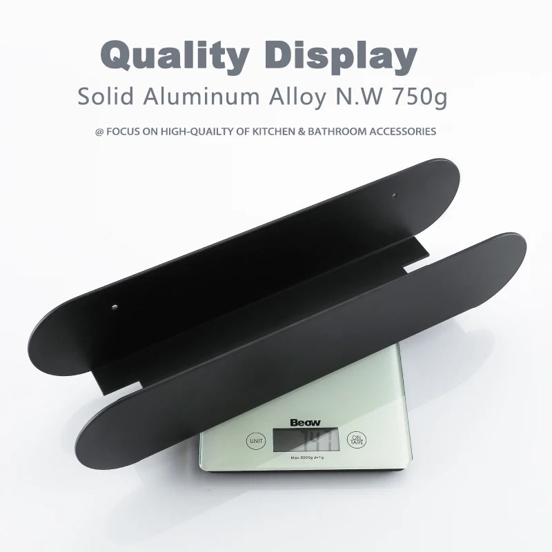 Black Aluminium Shower Caddy Shelf with Hooks